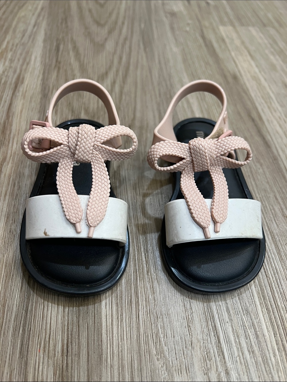 Mini Melissa Pink Bow Sandals with White Front Band